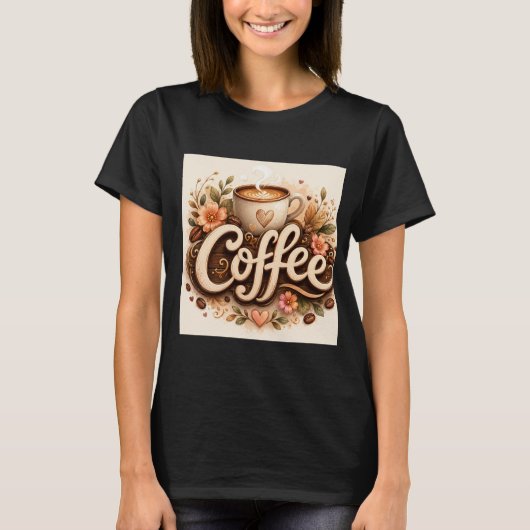 Koffie Liefde Bloemig T-shirt (Voorkant)
