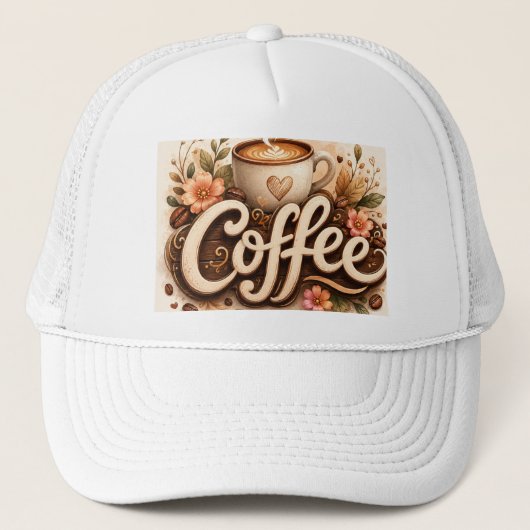 Koffie Liefde Bloemig Trucker Pet (Voorkant)