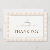 Koffie Liefde Bruist Gingham Bruiloftsborrel Bedankkaart (Voorkant)