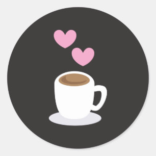Koffie liefde harten op zwart ronde sticker