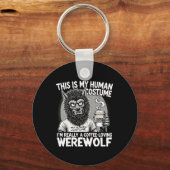 Koffie-liefhebbende weerwolf menselijk kostuum Fun Sleutelhanger (Voorkant)