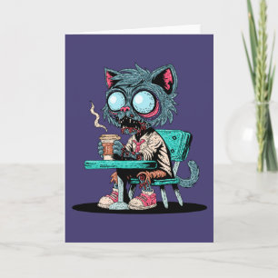 Koffie liefhebbende zombie kat kaart