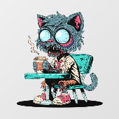Koffie liefhebbende zombie kat raamsticker (Vel)