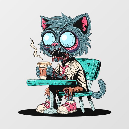 Koffie liefhebbende zombie kat raamsticker (Vel)