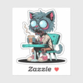 Koffie liefhebbende zombie kat sticker (Vel)