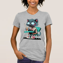 Koffie liefhebbende zombie kat t-shirt