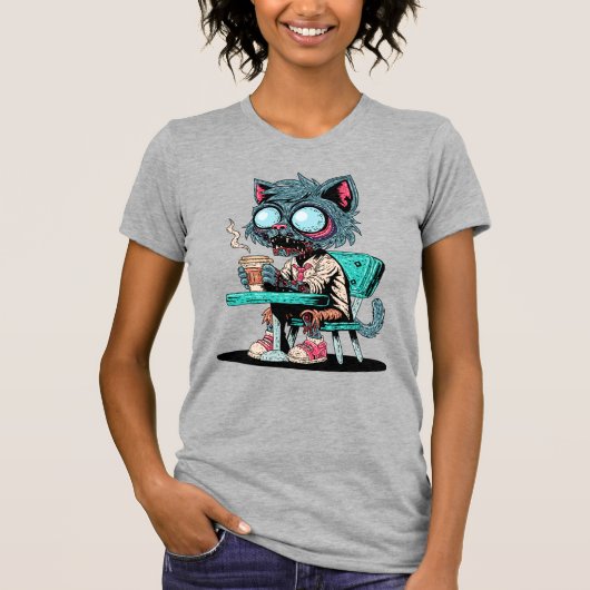 Koffie liefhebbende zombie kat t-shirt (Voorkant)
