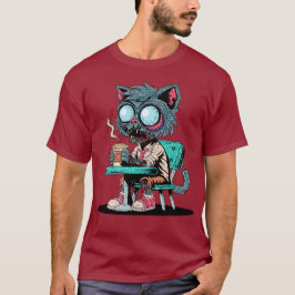 Koffie liefhebbende zombie kat t-shirt