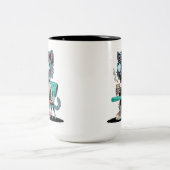 Koffie liefhebbende zombie kat tweekleurige koffiemok (Center)