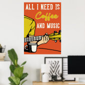 Koffie Liefhebber Koffie En Muziek Poster (Thuiskantoor)