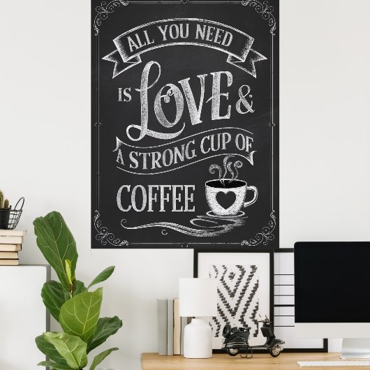 KOFFIE LIEFHEBBERS KEUKEN CHALKBOARD POSTER (Thuiskantoor)