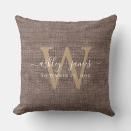 Koffie Linen Monogram Trouwherinnering Kussen