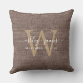 Koffie linnen monogram huwelijksaandenken kussen (Achterkant)