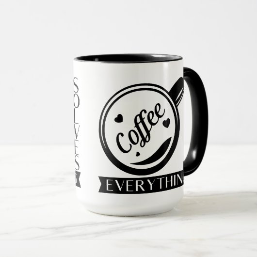 Koffie lost alles grappig citaat zwart wit op mok (Voorkant rechts)
