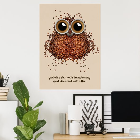 Koffie Lover Coffee Owl Poster (Thuiskantoor)
