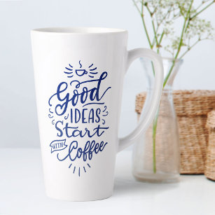 Koffie Lovers Quote Blue Calligraphy Tall White Latte Mok