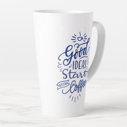 Koffie Lovers Quote Blue Calligraphy Tall White Latte Mok (Rechterhoek)