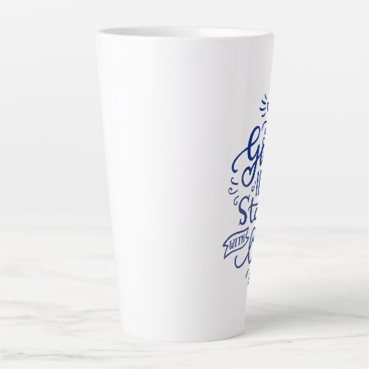 Koffie Lovers Quote Blue Calligraphy Tall White Latte Mok (Voorkant)