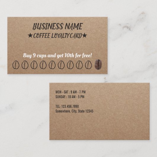 Koffie Loyalty Punch-kaarten Rustic Kraft (Voorkant / Achterkant)