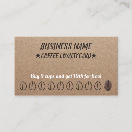 Koffie Loyalty Punch-kaarten Rustic Kraft (Voorkant)