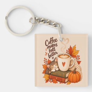 Koffie Maakt Herfst Beter – Knus Herfst Koffie Kat Sleutelhanger