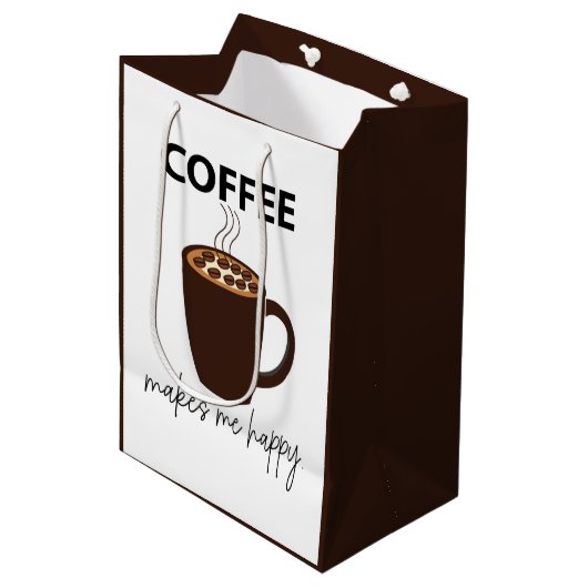 Koffie maakt me vrolijk medium cadeauzakje (Voorkant Gekanteld)