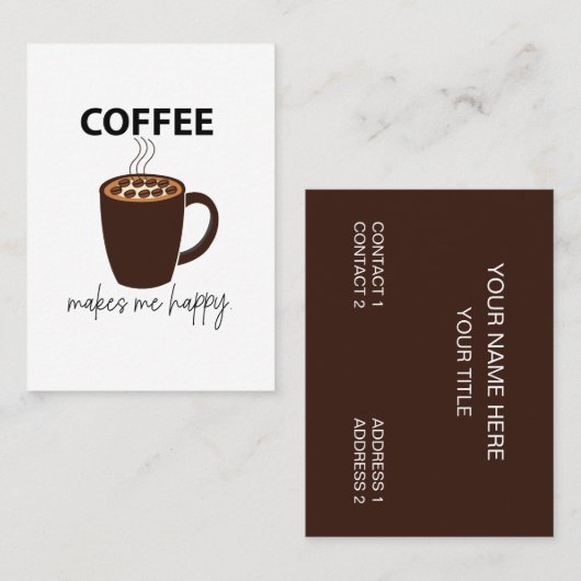 Koffie maakt me vrolijk visitekaartje (Voorkant / Achterkant)