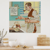 Koffie, Man maken Koffie, Retro  wandkunst Poster (Keuken)
