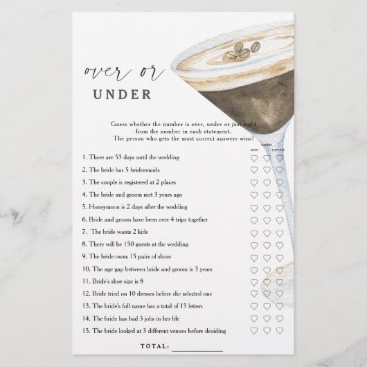 Koffie martini vrijgezellenfeest Over of onder spe (Voorkant)