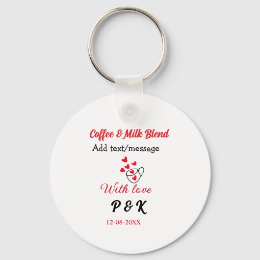 Koffie & melk mix liefde paar koffie rood hart n sleutelhanger (Voorkant)