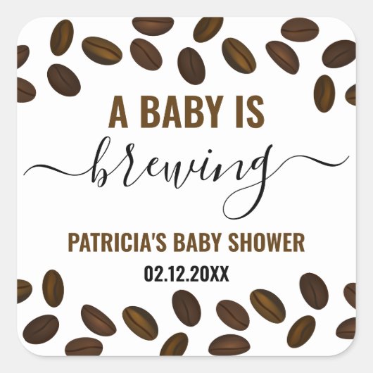 Koffie met als Baby shower A-Baby brei Vierkante Sticker (Voorkant)
