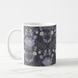 Koffie met botanisch patroon in vintage stijl blau koffiemok