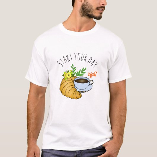 Koffie met croissant t-shirt (Voorkant)