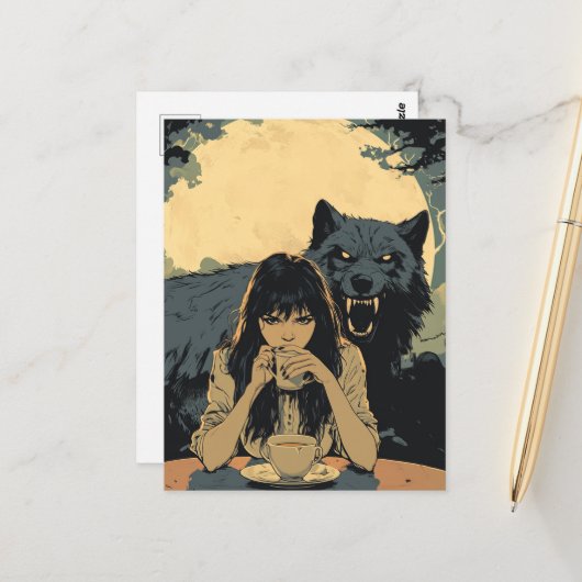 Koffie met de wolf briefkaart (Voorkant / Achterkant in situ)