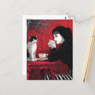 Koffie met een kat briefkaart