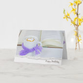 koffie met hart en open boek - verjaardag kaart (Gele Bloem)
