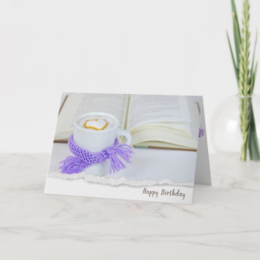 koffie met hart en open boek - verjaardag kaart (Voorkant)
