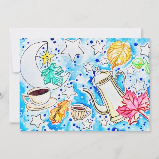 Koffie met herfstbladeren kunst kaart (Voorkant)