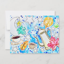 Koffie met herfstbladeren kunst notitiekaartje