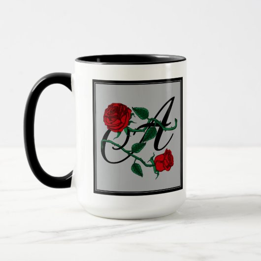 Koffie met initiële letter A en rode rozen Mok (Links)