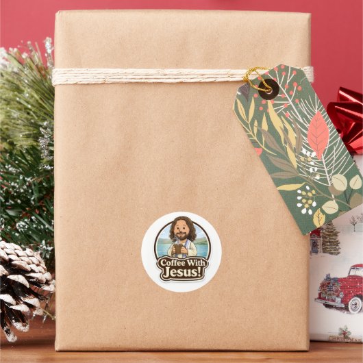 Koffie met Jezus Stickers (1,5”) (Feestdagen)