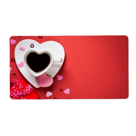 Koffie met rode geschenkdoos en koekje etiket (Voorkant)