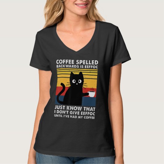 Koffie met rugleuning is EFFOC Funny Black Cat T-shirt (Voorkant)