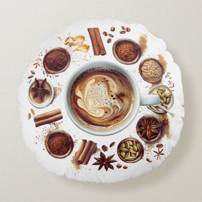 Koffie met specerijen Sublimatie Sierkussen Rond Kussen (Voorkant)