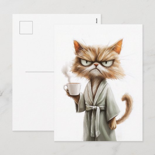 Koffie met trompy Cat Needs Feestdagenkaart (Voorkant / Achterkant)