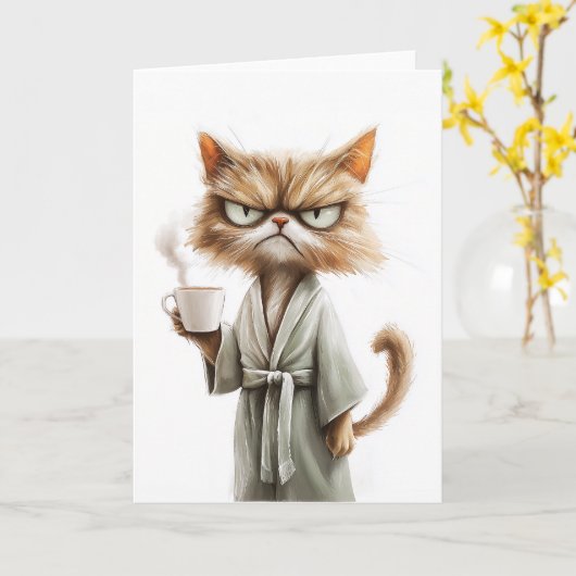 Koffie met trompy Cat Needs Kaart (Gele Bloem)