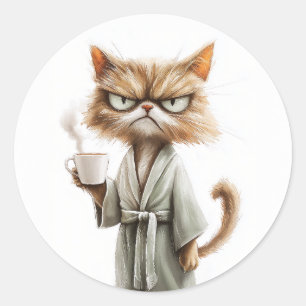 Koffie met trompy Cat Needs Ronde Sticker