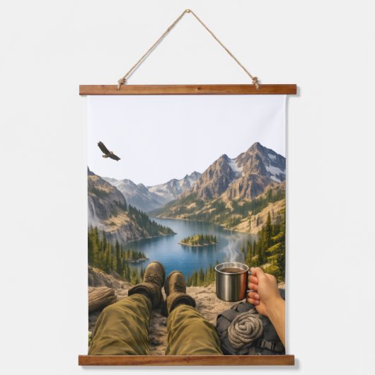 Koffie Met Uitzicht Hangend Wandkleed (Voorkant)