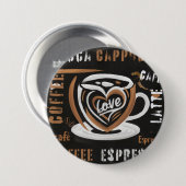 Koffie Mocca Cappucino Esspreso Cafe'Latte Ronde Button 7,6 Cm (Voorkant /achterkant)