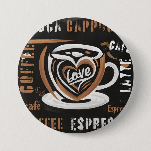 Koffie Mocca Cappucino Esspreso Cafe'Latte Ronde Button 7,6 Cm (Voorkant)